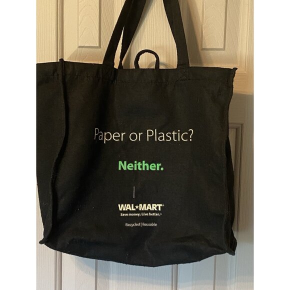 Walmart Black Reusable Tote Shopping Bag 13x14x7 Eco Grocery Bag Minimal Wear - Picture 3 of 9